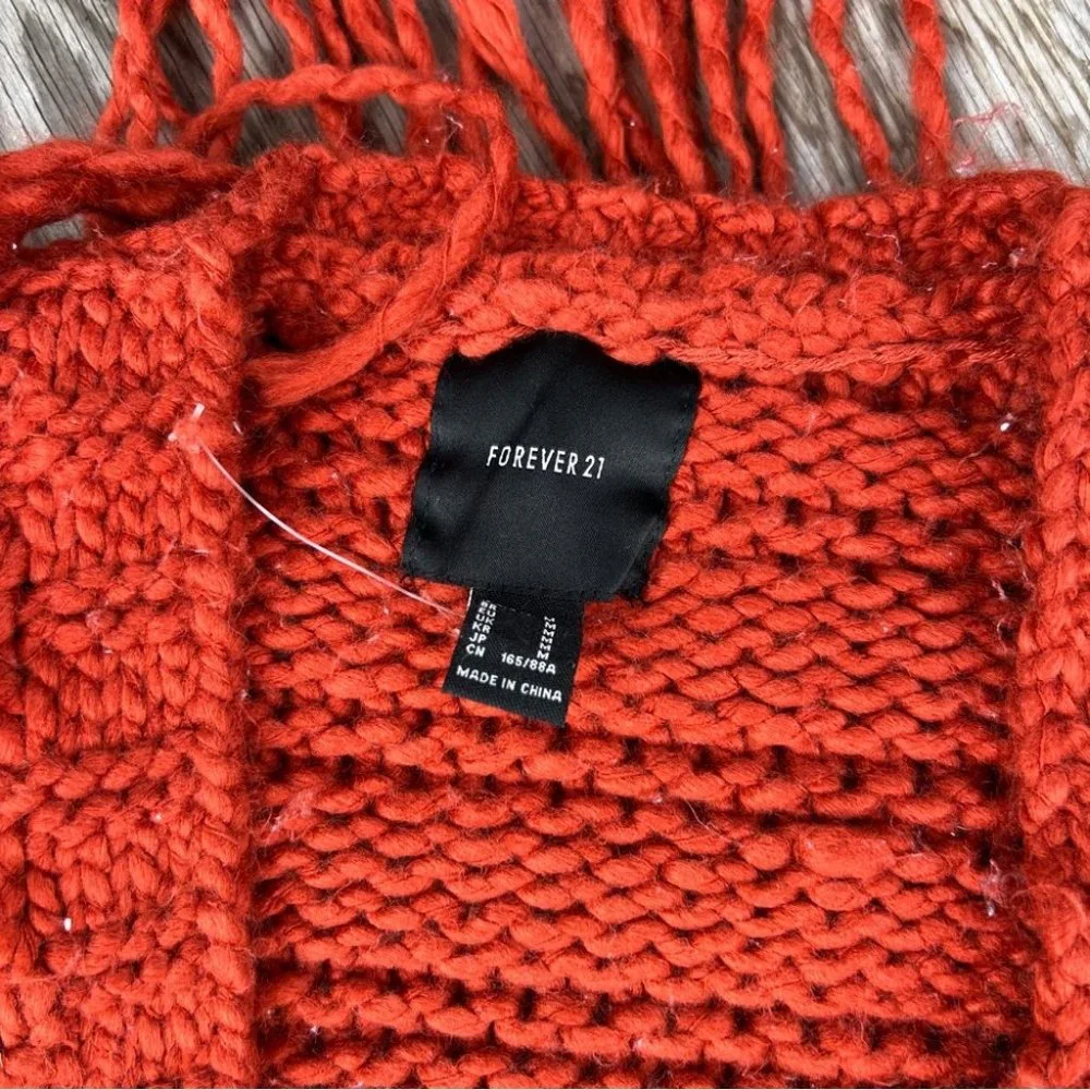 Forever 21 Burnt Orange Chunky Knit Fringe Oversized Cardigan
